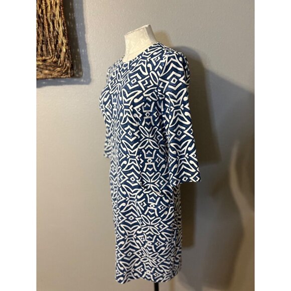 J McLaughlin Catalyst Dress M Medium Blue Cream Nile Geo Pockets NEW NWT - Picture 5 of 8